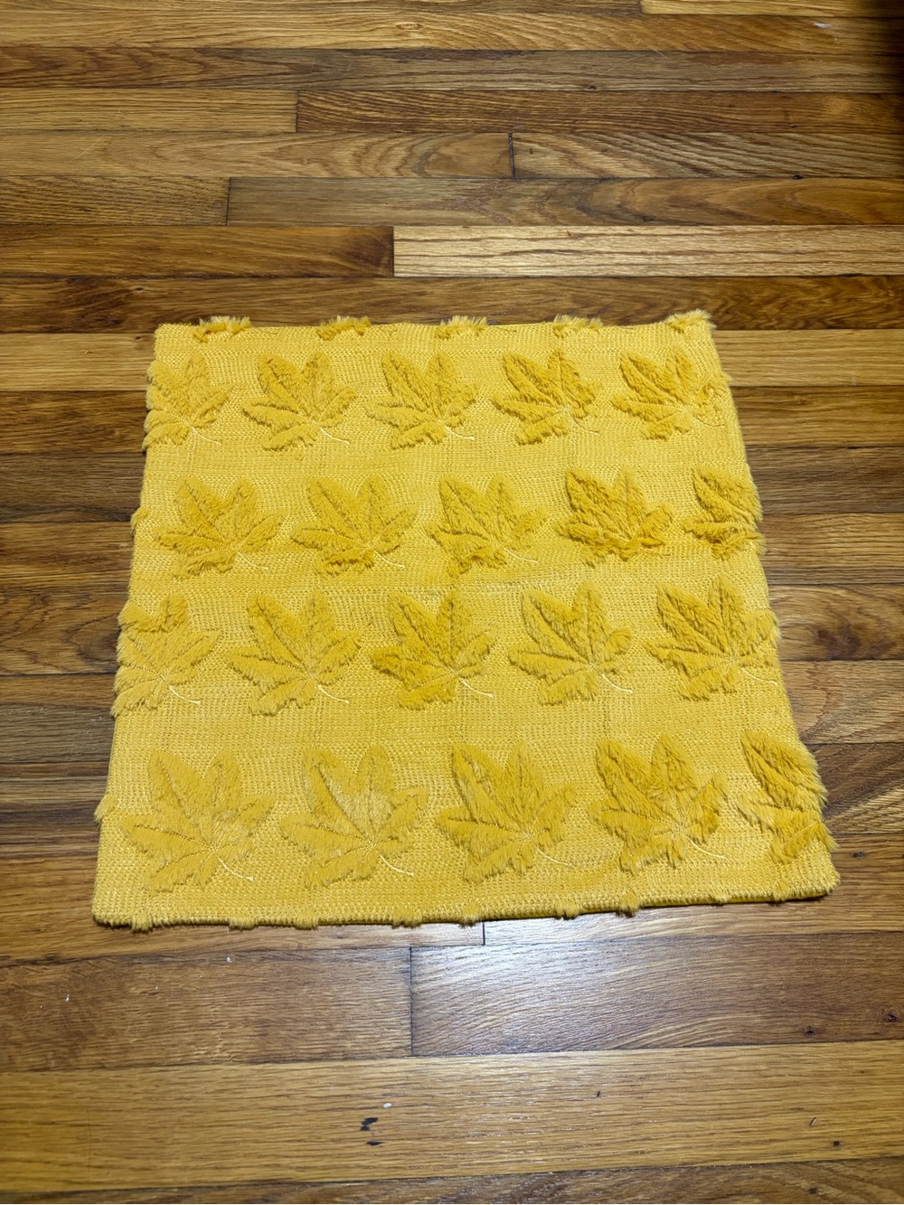 Amazon Yellow Decorative Pillow Cover with Raised Leaf Pattern